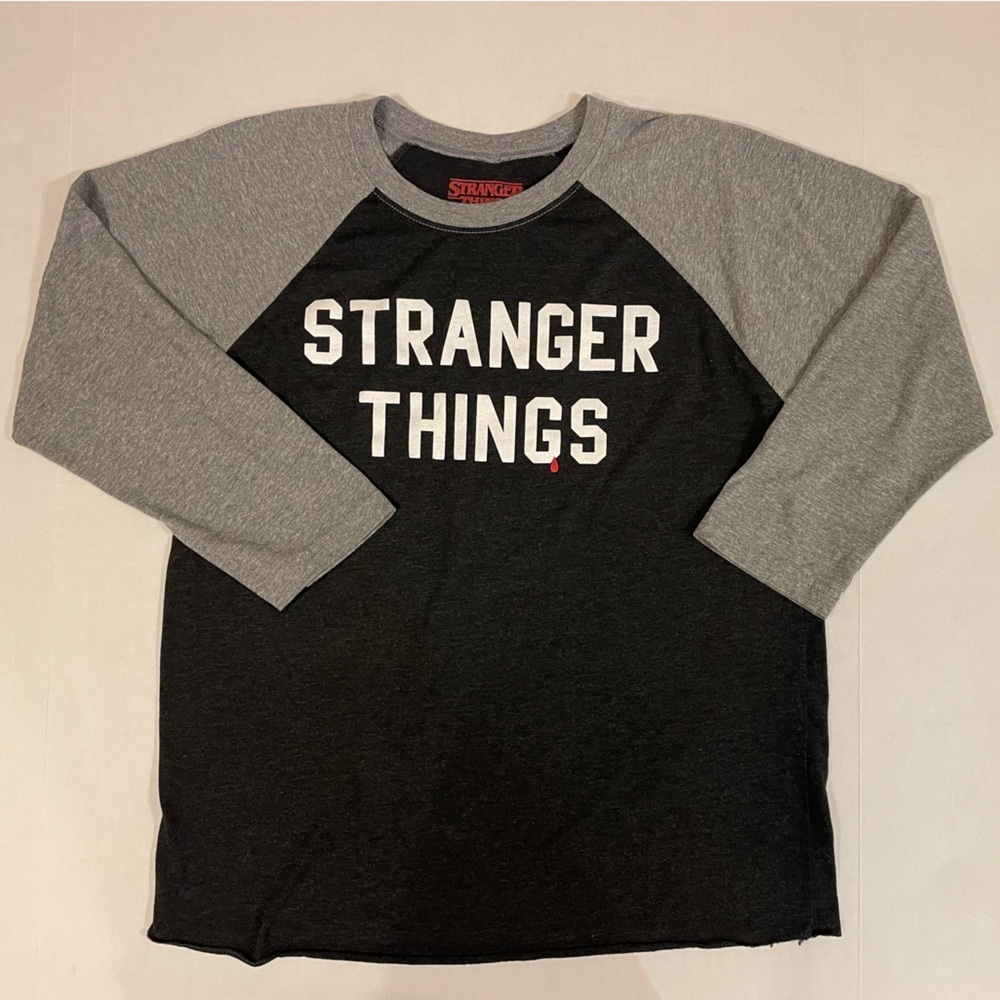 Stranger Things Graphic Black & Gray 3/4 Sleeve Tee T-shirt Size Medium